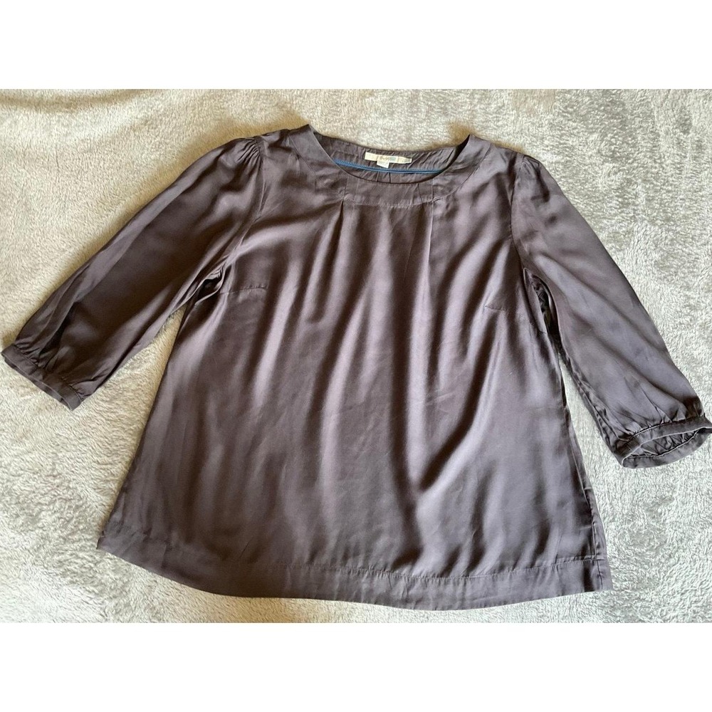Boden Blouse 14R Silk Viscose Top Grey 3/4 Sleeve Dressy Whimsigoth s50